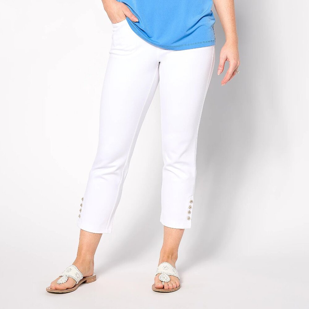 NWT Belle by Kim Gravel White Pearls Just Want to Have Fun Ponte Pant 14